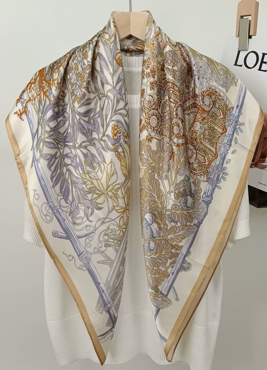 Silk Scarf Square - 90CM 멀베리 실크 프린트 스퀘어 스카프,