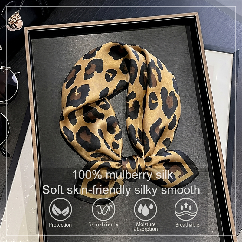 Silk Scarf Square - 100% 실크 스퀘어 스카프 레오파드 프린트